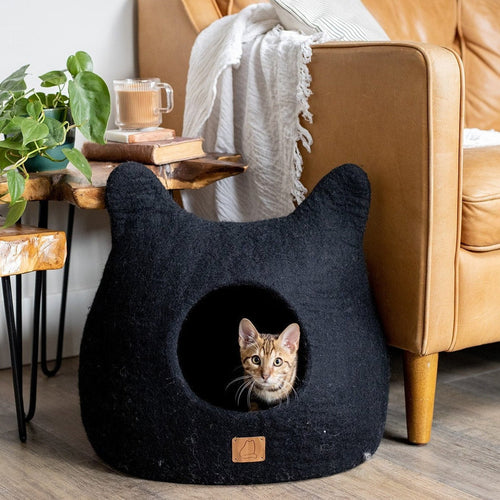 Cat Ear Cave Bed - Felted Wool Hideout for Playful Kitties