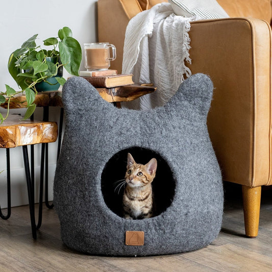 Cat Ear Cave Bed - Felted Wool Hideout for Playful Kitties