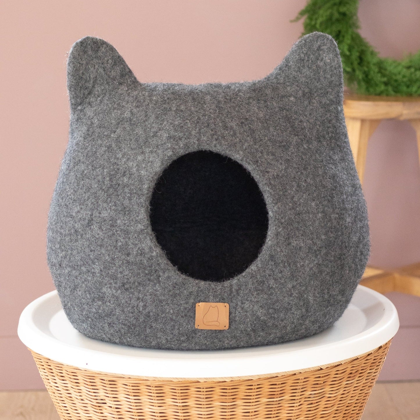 Cat Ear Cave Bed - Felted Wool Hideout for Playful Kitties