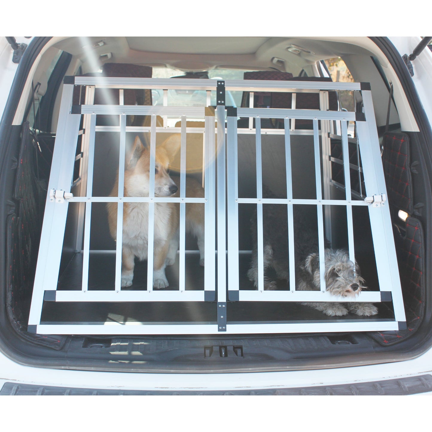 Double Doors Pet Car Transport Cage Aluminium Puppy Travel Crate Box