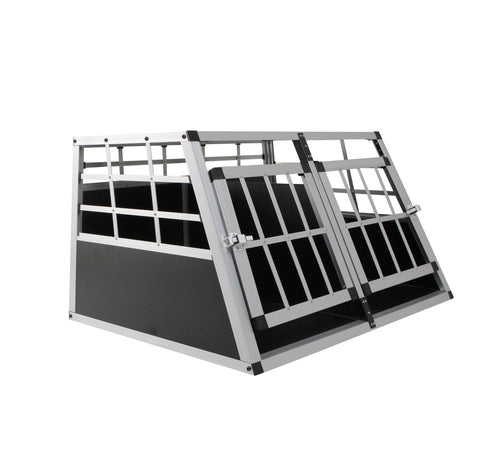 Double Doors Pet Car Transport Cage Aluminium Puppy Travel Crate Box