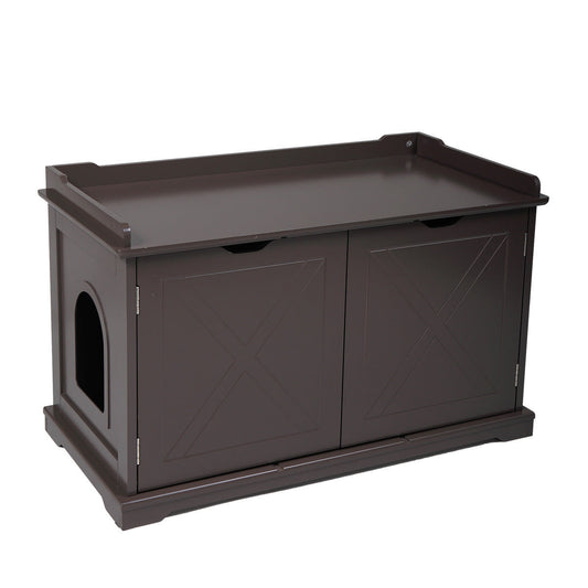 Cat Washroom Bench, Wood Litter Box Cover with Spacious Interior